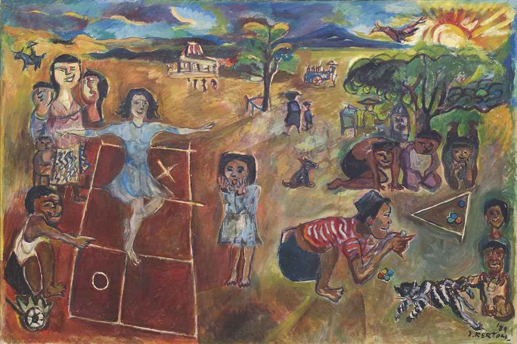 Sudjana Kerton (Indonesian, 1922–1994), Anak-Anak Bermain (Children at Play), 1989. Oil on canvas.